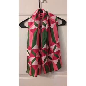 VTG Echo Silk Scarf Geometric Pattern Pink & Green, Mid Century Mod